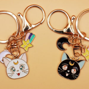 Custom Metal Keychain | Luna and Artemis Cat Keychain | Rainbow Moon Keychain | Anime Accessorize | Gift for Bestfriend