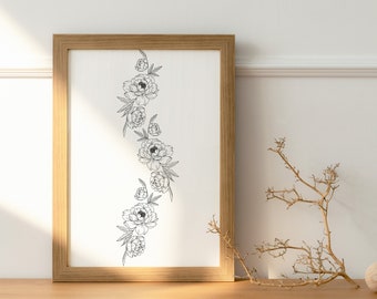 9 Peony Outline Artwork | Peony Digital Drawing | Peony Fine Line Art | Peony Tattoo Drawing | Instant Download | Peony PNG JPEG PDF