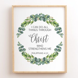 Philippians 4:13, Scripture Printable, I Can Do All Things Through Christ Who Strengthens Me, Printable Bible Verse, Christian Wall Art