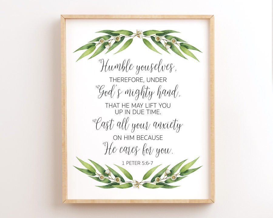 Artery8 1 Peter 5:7 Cast All Your Anxiety On Him Christian Bible Verse Citation Typographie Oeuvre D'art Encadrée 22,9 X 17,8 Cm