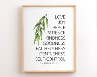 Galater 5,22, Frucht des Geistes, minimalistische Bibelvers-Wandkunst, druckbare Schriftwandkunst, christlicher Wanddekordruck, Bibelzitat