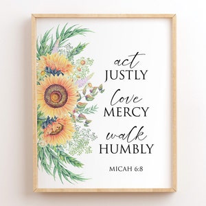 Michea 6:8, Agisci con giustizia, ama la misericordia, cammina con umiltà, materiale stampabile cristiano, download immediato, versetti biblici da parete, materiale stampabile delle Scritture, citazione biblica