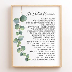 As I Sit In Heaven, Memorial Poem, Printable Wall Art, Remembrance Poem, In Loving Memory, Memorial Sign, Sympathy Gift, Memorial Printable