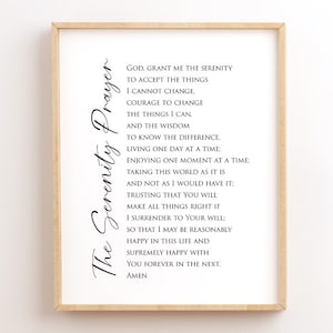The Serenity Prayer Full Version, Printable, Serenity Print, Wall Art, God Grant Me The Serenity, Recovery, AA, Sobriety Gift, Minimalist