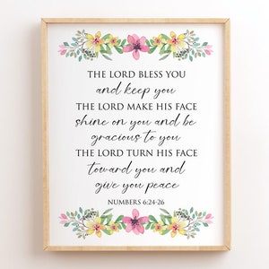 Numbers 6:24 -26, The Lord Bless You And keep You, Printable Scripture, Bible Verse Wall Art, Christian Wall Decor, Blessing Prayer Print