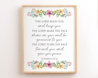 Numbers 6:24 -26, The Lord Bless You And keep You, Printable Scripture, Bible Verse Wall Art, Christian Wall Decor, Blessing Prayer Print