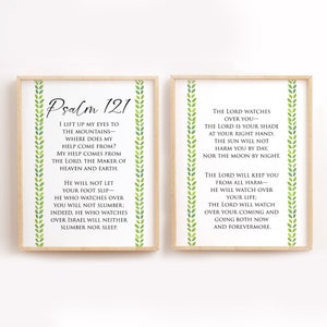Psalm 121, I Lift Up My Eyes To The Mountains, A Song Of Ascents, Bible Verse Printable, Christian Wall Art, Scripture Print, Set Of Two