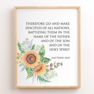 Matthieu 28:19, La grande mission, Écriture imprimable, Par conséquent, allez faire des disciples de toutes les nations, Art mural verset de la Bible chrétienne