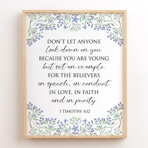 1 Timothée 4:12, ne laissez personne vous mépriser, art mural imprimable verset de la Bible, art mural biblique, art mural chrétien, verset de la Bible pour enfants