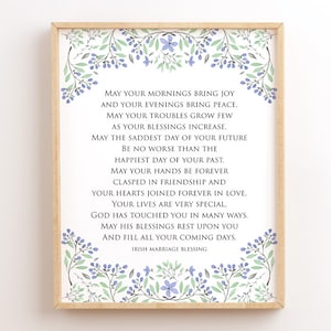 Irish Marriage Blessing, Irish Wedding Printable Wall Art, Irish Blessing Sign, May You Mornings Bring Joy, Wedding Gift, Instant Download