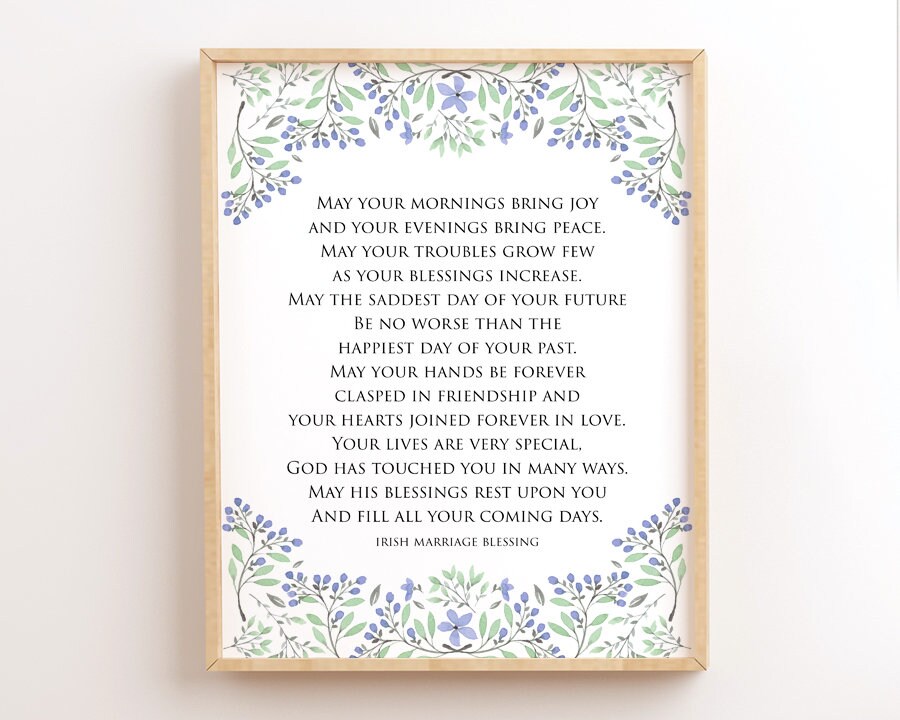 Irish Marriage Blessing, Irish Wedding Printable Wall Art, Irish Blessing Sign, May You Mornings Bring Joy, Wedding Gift, Instant Download