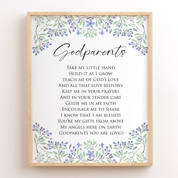 Godparents Poem Printable, Take My Little Hand, Thank You Gift For Godparents, Baptism Print For Godparents, From Godson, From Goddaughter