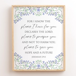 Jeremiah 29:11, For I Know The Plans I Have For You, Printable Bible Verse, Scripture Print, Christian Nursery Bible Wall Art, Baptism Gifts