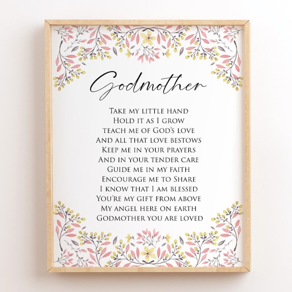 Godmother Poem Printable, Gift For Godmother, Baptism Print For Godmother, Take My Little Hand, From Godson, From Goddaughter, From Godchild