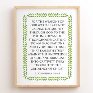 2 Corinthians 10:4-5, For The Weapons Of Our Warfare Are Not Carnal, Printable Bible Verses, Scripture Wall Art, Christian Quote Print, KJV