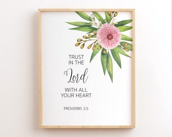 Trust In The Lord With All Your Heart, Proverbs 3:5, Printable Bible Verse Wall Art, Scripture Printables, Christian Printable Wall Art