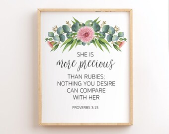 Proverbs 3:15 Scripture Printable, Floral Bible Verse (Digital Download)