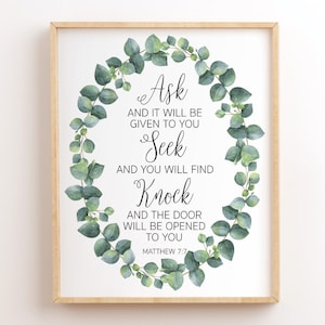 Matthew 7:7, Printable Bible Verse Wall Art, Ask Seek Knock, Scripture Printables, Christian Wall Art, Bible Quote Print, Ask And It Will Be