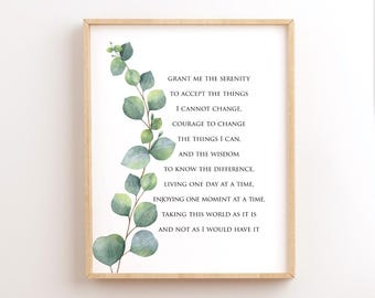 Serenity Prayer Art Print, Eucalyptus Wall Art (Digital Download)