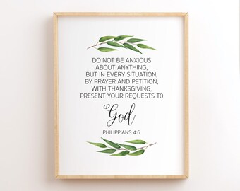 Filipenses 4:6 - Lámina con versículo bíblico, arte mural cristiano (descarga digital)