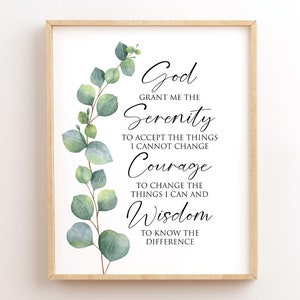 Serenity Prayer Printable, Serenity Print, Wall Art, God Grant Me The Serenity, Recovery, AA, Sobriety Gift, Eucalyptus, Instant Download