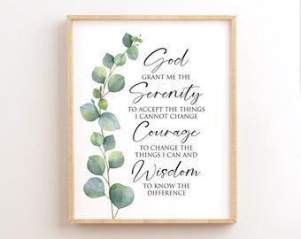 Serenity Prayer Printable, Serenity Print, Wall Art, God Grant Me The Serenity, Recovery, AA, Sobriety Gift, Eucalyptus, Instant Download