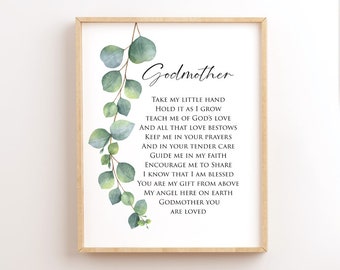 Godmother Printable Gift, Godmother Poem, Godmother Thank You, Godmother Proposal, Take My Little Hand, From Godson, Goddaughter, Eucalyptus