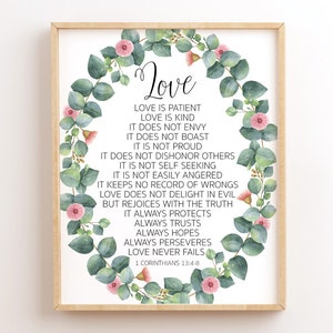 Love is Patient, 1 Corinthians 13:4-8, Love Never Fails, Scripture Wall Art Print, Bible Verse Printable, Christian Wall Decor, Bible Quotes