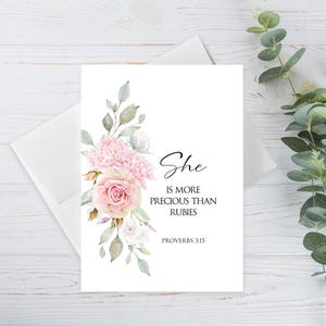 Proverbes 3:15, Carte Elle est plus précieuse que des rubis, cadeaux, carte de bébé fille, carte de baptême, carte de baptême, carte de nouveau-né, bébé chrétien