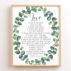 1 Corinthians 13:4-8, Love is Patient Love Is Kind, Scripture Wall Art Print, Bible Verse Printable, Christian Wall Decor, Bible Quote Print
