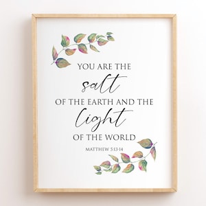 Salt and Light Printable, Matthew 5:13-14, Christian Print, Salt of The Earth, Light Of The World, Scripture Printable, Bible Verse Wall Art