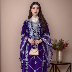 Royal Purple Ramadan Outfit | Women&#39;s Abaya Moroccan Kaftan | Muslim Wedding & Party Clothing Takshita EID-Dress Arabic Party Wear Beach