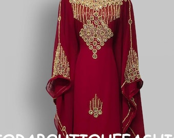 Dubai Moroccan Kaftan Maxi Dress - Hand Beaded Abaya Caftan, Floor Length Arabic Farasha for Party, Wedding, Beach, Stylish Jalabiya