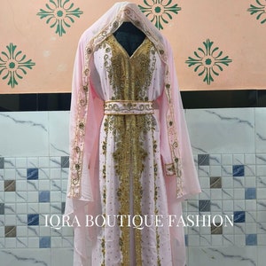 Moroccan Dubai Kaftan Arabic Abaya Maxi Hand Beaded Caftan Farasha Floor Length Party Wear Wedding Gown Beach Stylish Jalabiya Women Dress