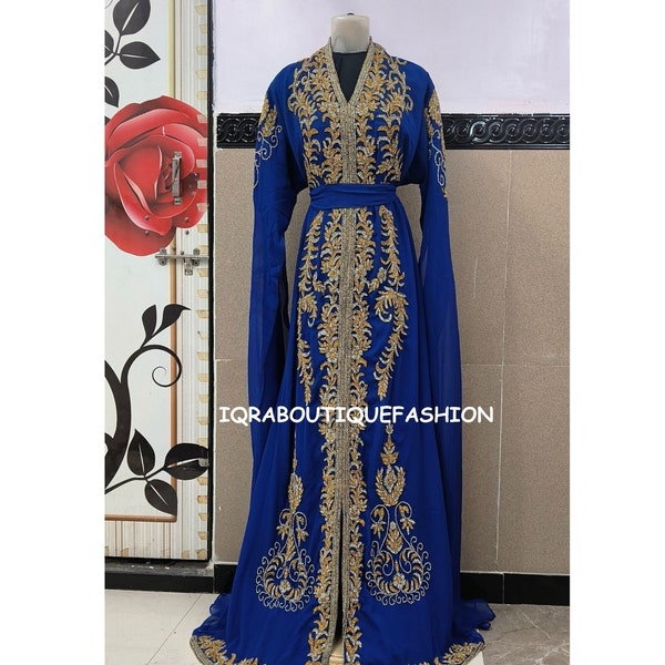 Sale !! Dubai Moroccan Kaftan Fish Cut Arabic Abaya Maxi Hand Beaded Caftan Farasha Floor Length Party Wear Wedding Gown Jilbab Women Dress