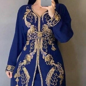 Moroccan Dubai Kaftan Arabic Abaya Maxi Hand Beaded Caftan Farasha Floor Length Party Wear Wedding Gown Beach Stylish Jalabiya Women Dress