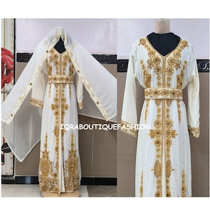 Dubai Moroccan White Kaftan Hand Beaded Abaya Maxi – Arabic Caftan Beach Party Dress, Stylish Wedding Gown, Jellabiya Women Fashion