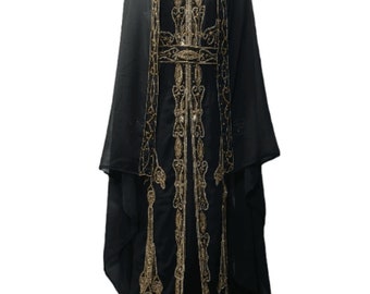 New BLACK Kaftan Women Abaya Long Dress with Scarf Jacket Morrocan Kaftan Dubai Abaya
