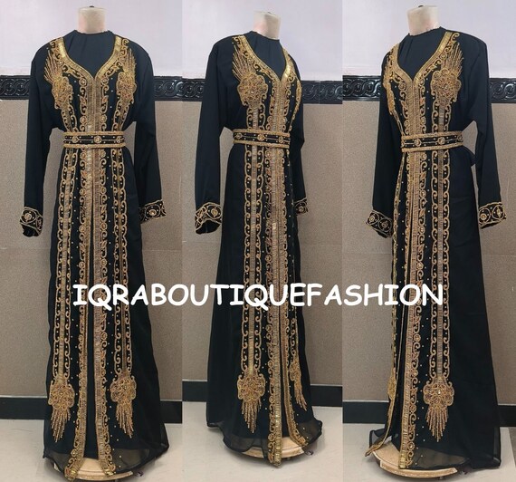 Elegante Caftano Marocchino Abito Lungo Farasha Maniche Kimono - Vino - Ideale Per Matrimoni Ed Eventi