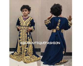 Muslimisches Mädchenkleid Kinder Abaya Marokkanischer Kaftan Kinder bestickt Khimar Jilbab Kinder Jellabiya Islamisches Kinderkleid für Mädchen Geburtstagsgeschenk Kleid