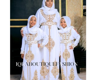 Muslim Girls Dress Kids Abaya With Mother Moroccan caftan Kids jilbab Kids Jellabiya Islamic Kids Dress for Girls Birthday gift Dresses