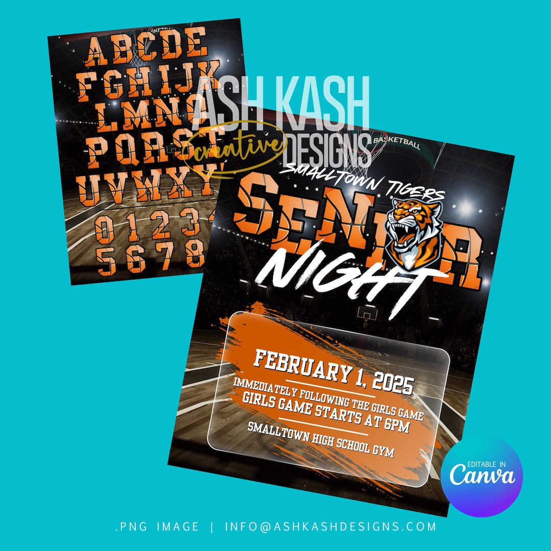 Basketball Letters & Senior Night Flyer Canva Template (digital