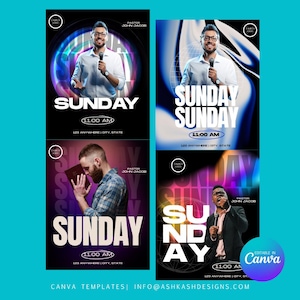 4 Ministry Flyer Bundle, Church Service Flyer Canva Template, worship service