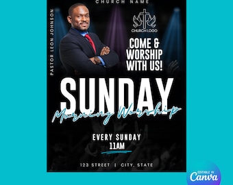 Kirche Service Flyer Canva Vorlage (Digitaler Download)