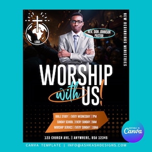 Ministry Flyer, Church Service Flyer Canva Template, worship service