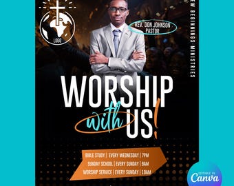 Kirche Service Flyer Canva Vorlage: Minimierung (Ministerium) (Digitaler Download)