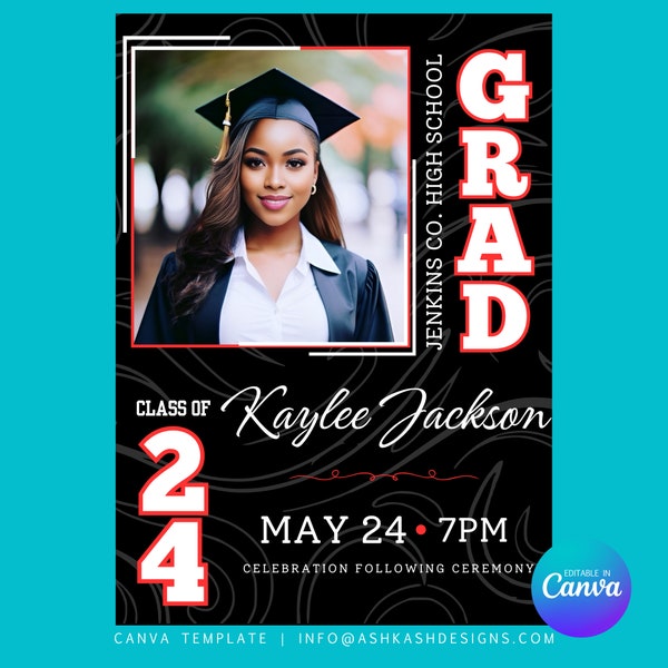 Graduation Invitation Canva Template, Graduation announcement, class of 2024,