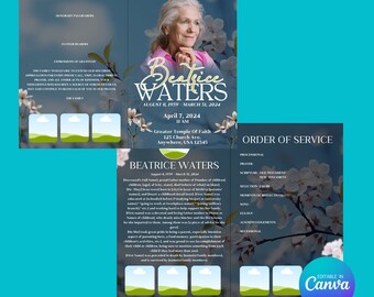 Obituary Canva Template, Memorial service template, funeral service