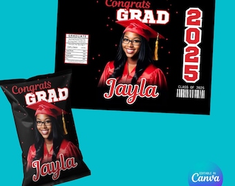 Graduation Chip Bag Canva Template, Graduation party favor, class of 2025