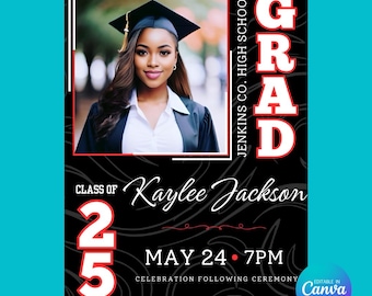 Graduation Invitation Canva Template, Graduation announcement, class of 2025,